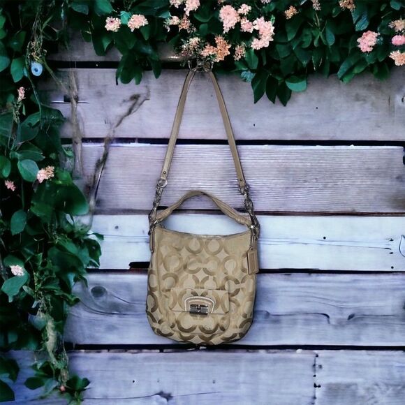 Coach Gold Monogram C Shoulder Bag Large 13” X 12 1/2” Never Used. Authentic - Picture 1 of 10